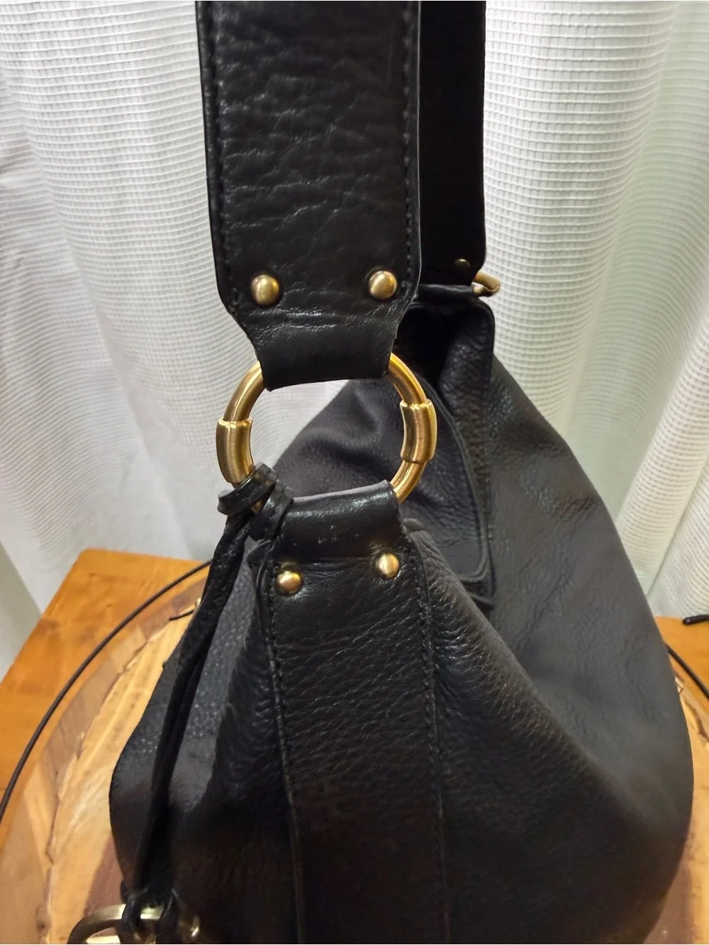 MICHAEL KORS Black Leather Hobo Shoulder Bag + Wallet | Gold Hardware EUC